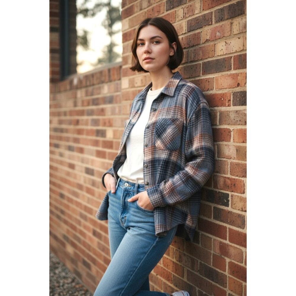 Passport Plaid Flannel Shirt Women’s S – Soft Cotton Button-Up Top